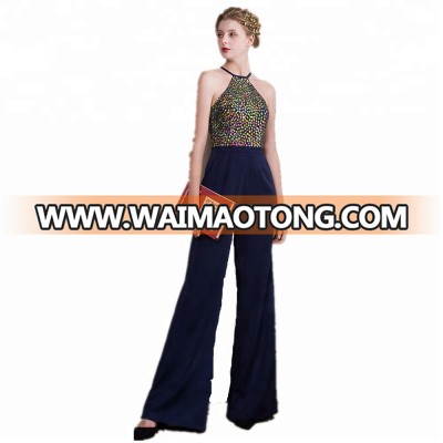 2018 New style Elegant halter diamond evening dress Wide Leg Palazzo Pants beaded dress pants dress   P14