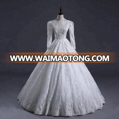 2018 real sample ivory color  lace beaded  luxury wedding dress arabic style long sleeves  wedding dresses bridal gowns