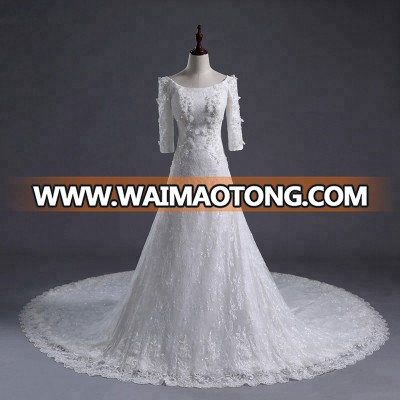 2018 long tail  Sheath lace  bridal gowns  long sleeves crystal  embroidery bride  beaded mermaid Wedding Dresses