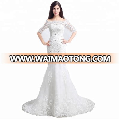 stock wedding dress Afica wedding dress fish style  Wedding Gown Embroidered Lace sleeves bridal wedding gowns  S223