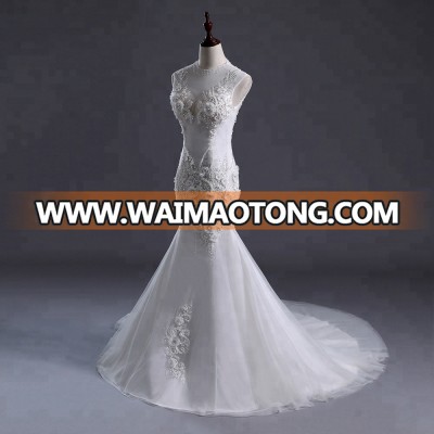 2018 High Neck Luxury Crystals Mermaid Wedding Dresses fish style africa Lace Applique Cheap Bridal Dresses S037