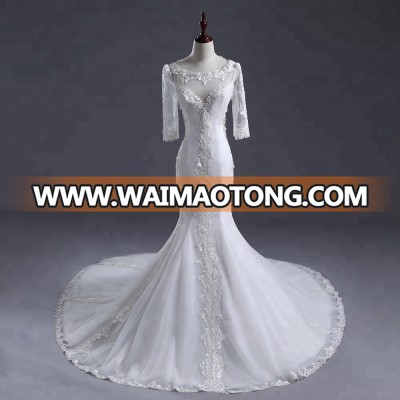 Elegant Wedding Dresses  Bride Wear Lace Women Long Lace Sleeve sexy back  Wedding Dresses Mermaid bridal wedding dress 2018