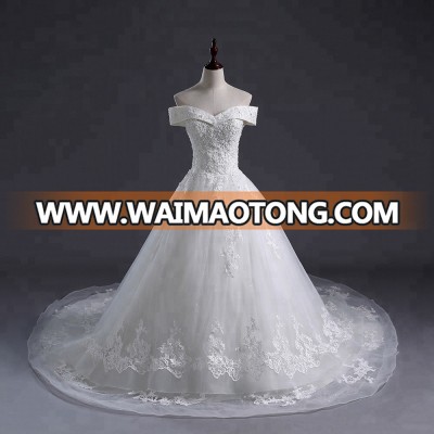 2018 Off Shoulder real wedding gowns V Neck Lace Applique Bridal Gowns  princess ball gown  long train wedding dresses