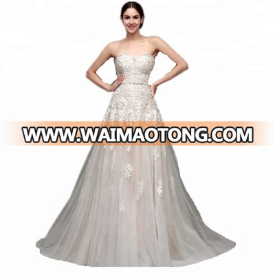 2018 cheap wedding dress Africa style Princess A Line Wedding Gown Embroidered Lace net Tulle  lace bridal wedding gowns  S226